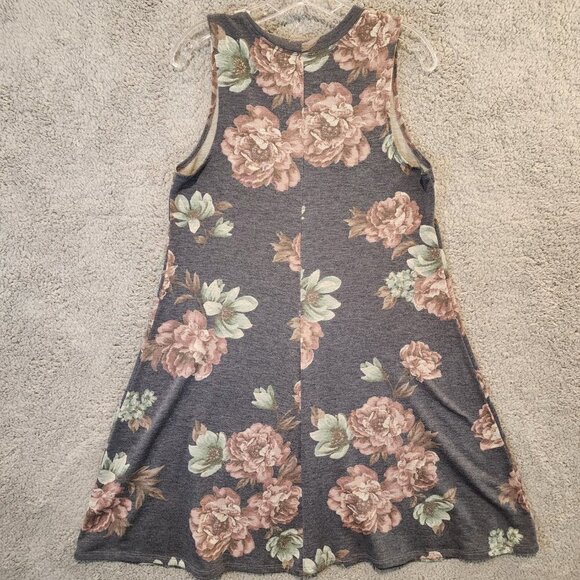 Fortune Ivy Dress Charcoal Gray Pink Floral Knee Length A-Line Beach Size Medium - Picture 3 of 7
